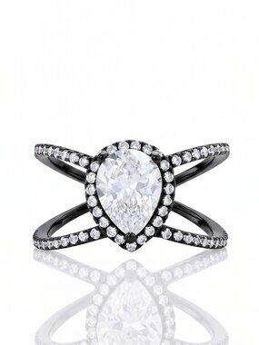 Charmed Aroma Black Gold Pear Gemstone ring, 925 Sterling Silver